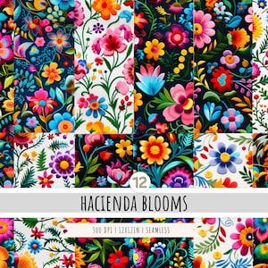 Mexikanische Stickerei Blumen Digitales Papier - 12 Designs - SEAMLESS Patterns - Buntes Muster - Mexikanische Volkskunst - Mexikanische Stickkunst
