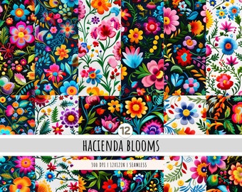 Mexican Embroidery Flowers Digital Paper - 12 Designs - SEAMLESS Patterns - Colorful pattern - Mexican folk art - Mexican embroidery art