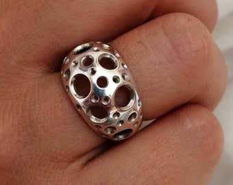 Ball ring for women in solid silver - Width 13 mm - Handmade jewelry in France.