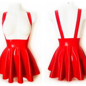 XXS-4XL High waist latex full circle mini skater skirt with braces