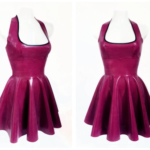 XS-3XL Latex halter mini skater dress