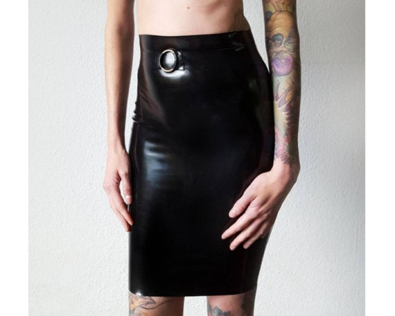 pvc midi pencil skirt