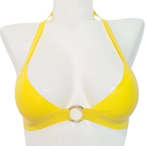 Latex halter bikini top with ring (silver, gold or rainbow ring)