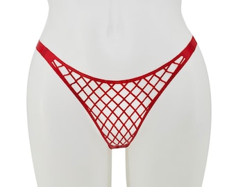 Lasercut latex fishnet thong