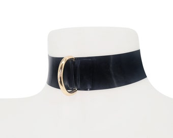Latex D-ring choker / glitter available (silver, gold or rainbow ring)