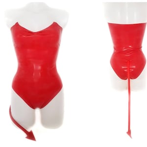 Latex devil bodysuit with tail glitter available image 1