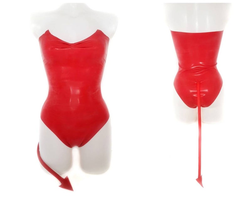 Latex devil bodysuit with tail glitter available image 1