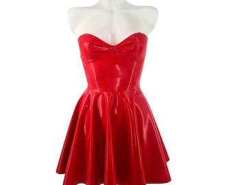 XS-3XL Latex Bandeau Skater Dress (mit oder ohne Halsband)