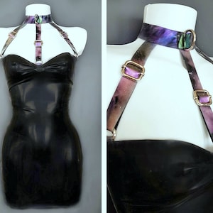 XS-3XL Latex harness bandeau mini dress (silver, gold or rainbow hardware)