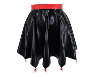 Size M Latex skater skirt with spiders and pointed edges
