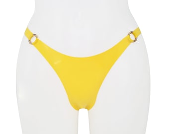 Latex thong with rings (silver, gold or rainbow rings)