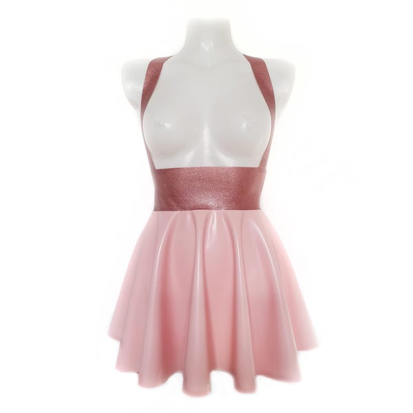 XXS-4XL Custom latex high waist mini skater skirt with braces (leopard/glitter/marble...)