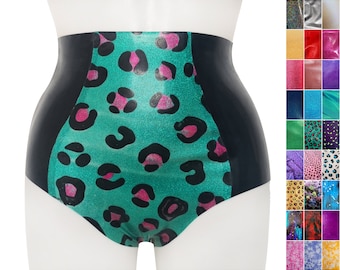 XS-3XL Glitter/pattern latex panel high waist panties