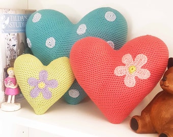 Crochet PATTERN Heart Cushion Patterns- in 3 SIZES!