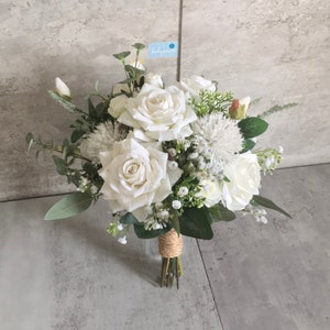 White Greenery Wedding Bouquet 12"/ White Rose Eucalyptus Bouquet/ Classic White Rose Bouquet/ Boho Bouquet