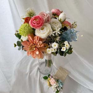 Wildblumen-Hochzeitsstrauß 16 ”künstlicher, bunter Brautstrauß, Frühlings-Sommer-Wildblumen-Hochzeit, Frühlings-Sommer-Brautjungfer-Blumenstrauß