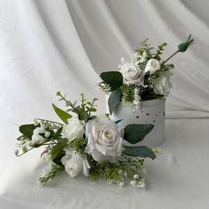 Rustic White Rose Floral Cake Topper/ Classic Eucalyptus & Sage Wedding Cake Flower/ Greenery Anniversary Bridal Shower Cake Decor