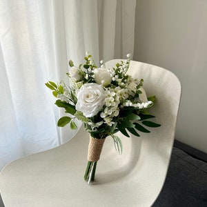Petite White Rose Wedding Bouquet 10"/ Mini Hand-tied White Rose & Eucalyptus Bouquet/ Classic Small White Rose Greenery Bouquet