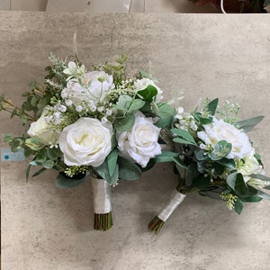 White Rose Eucalyptus Wedding Bouquet 14"/ White Rose Greenery Bouquet/ Classic White Rose Bouquet/ Rustic Wedding Bouquet