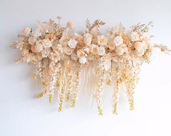 Champagne Wisteria & Rose Gold Wedding Archway Flower Artificial/ Peachy Rose and Hanging Wisteria Flower Swag with Rose Gold Eucalyptus