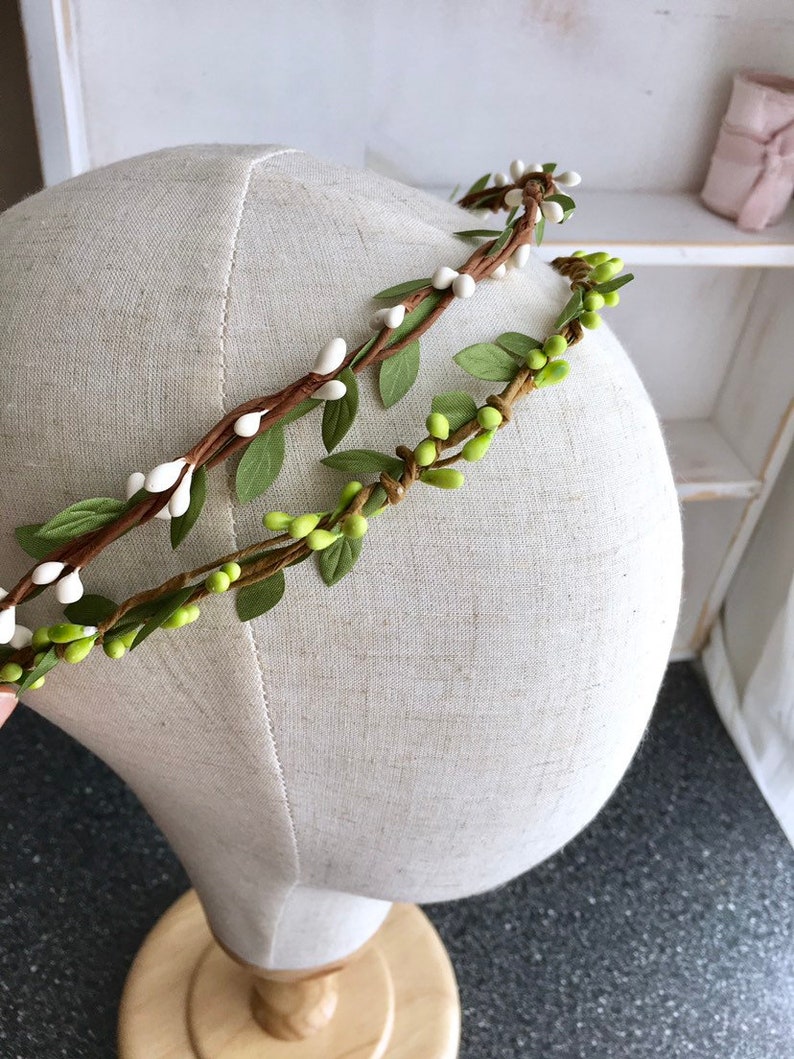 Greenery flower crown whimsical greenery wreath Flower girl crown Greenery halo Boho leaf crownBridal headpiece Bridal hair accessory