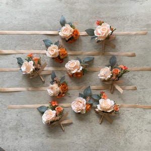 Champagne and Rust Orange Boutonnière Corsage/ Terracotta ans Sage Green Boutonnière Corsage/ Champagne and Coral Boutonnière Corsage