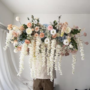 Wisteria Hochzeit Bogen Blumen künstlich - Pfirsich, Weiß & Blau Zeremonie Hintergrund Dekor