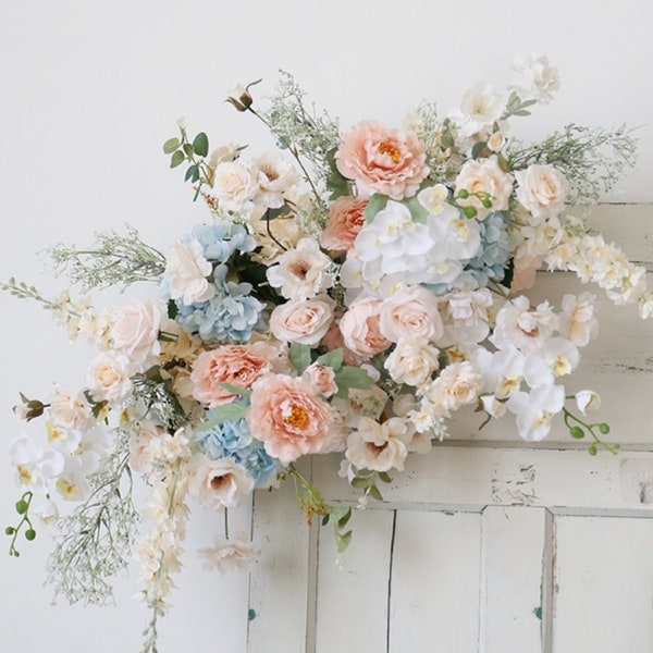 Blush, White and Light Blue Wedding Archway Flower/ Pastel Pink and Blue Corner Swag/ Ballet Pink Wedding Backdrop/ Arbour Gazebo Flowers