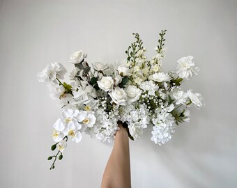 White & Sage Sweet Heart Table Flower/ White Orchid Wedding Flower/ Classic White Rose Greenery Wedding Aisle Flower/ Rustic Archway Flower