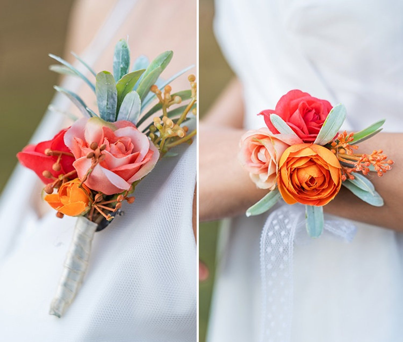 Burnt orange flower boutonniere corsage wreath / Eucalyptus | Etsy