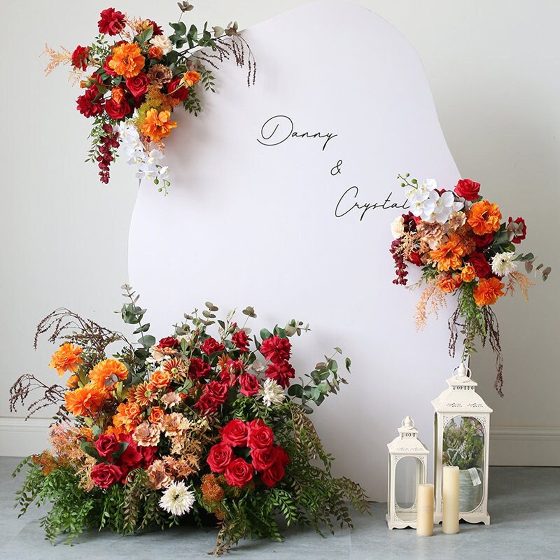 Burnt Orange and Red Wedding Archway Flower/ Orange and Dark A + B + C