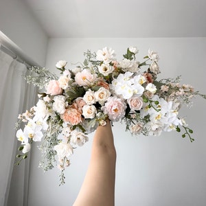 Blush & Cream Wedding Archway Flower Artificial/ Dusty and White Corner Swag/ Light Pink and Ivory Wedding Backdrop/Dusty Wedding Decoration