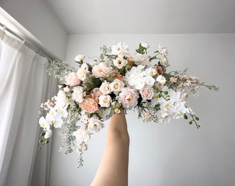 Blush & Cream Wedding Archway Flower Artificial/ Dusty and White Corner Swag/ Light Pink and Ivory Wedding Backdrop/Dusty Wedding Decoration