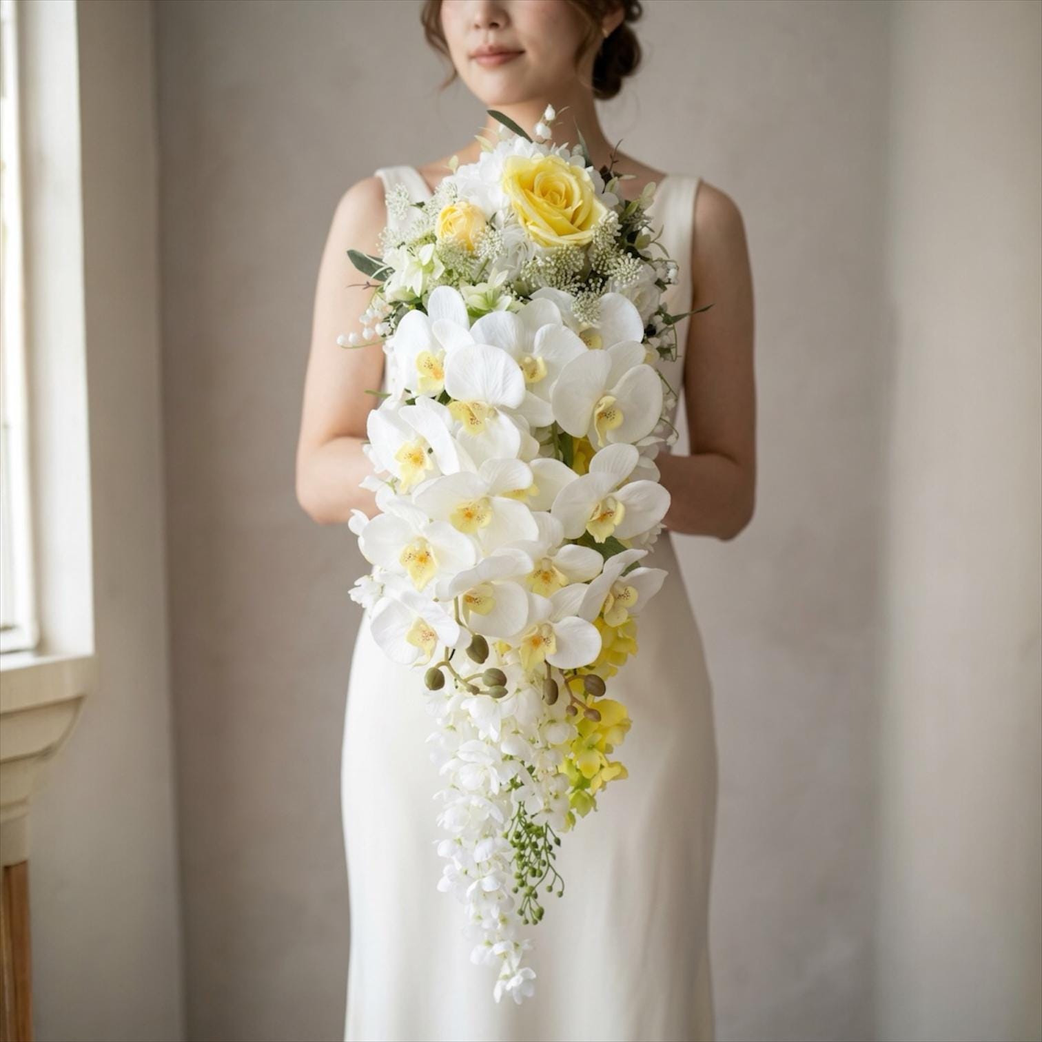 White Orchid Yellow Rose Bouquet