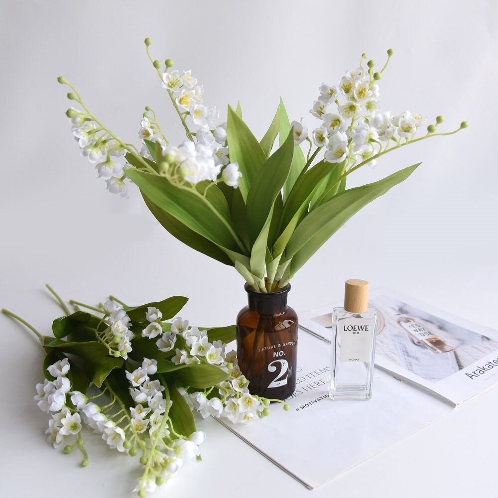 OUKEYI Artificial Lily Of The Valley Flowers - 12 Stem UV Resistant Plastic Bouquet