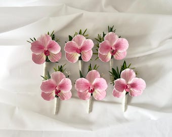Rosa Orchidee im Boutonniere Set: Bräutigam & Groomsmen Hochzeitsblumen