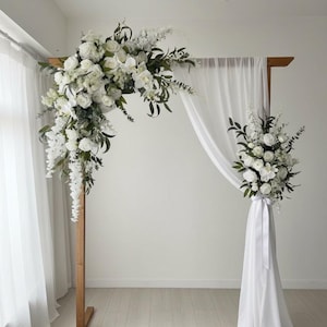 White Rose, Orchid & Wisteria Wedding Arch Flowers – Silk Floral Ceremony Decor