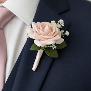 Blush en witte corsage boutonniere bruiloft – zijden bloemenaccessoires
