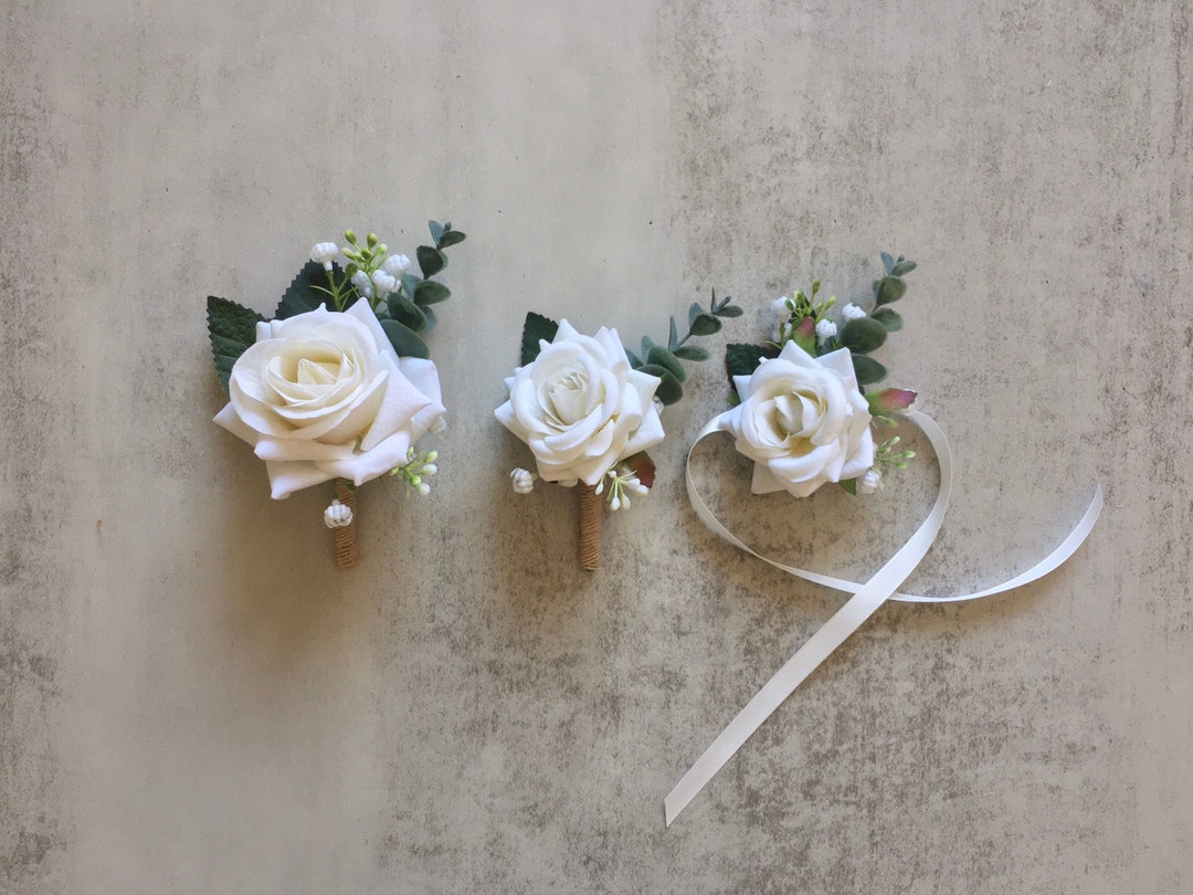 Arricraft 2er Set Weiße Rose Corsage & Boutonniere - Künstliche Blumen Für Hochzeit & Ball