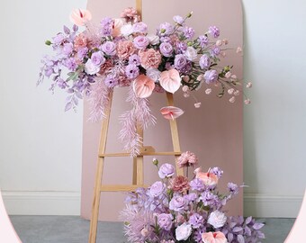 Lavender & Peach Wedding Archway Flower Artificial/ Pastel Purple and Blush Wedding Floral Arch/ Lilac and Pink Wedding Swag Flower