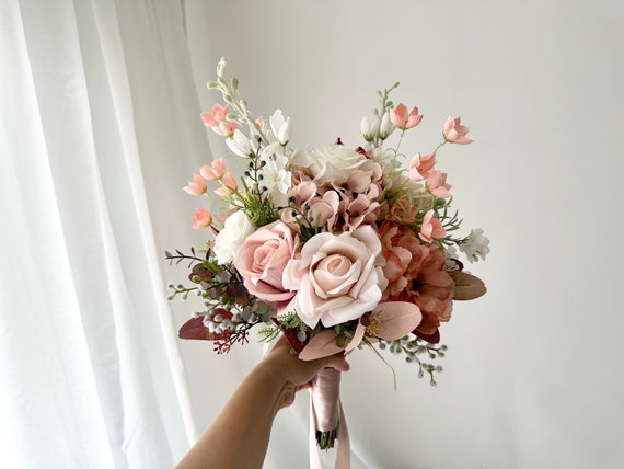 Dusty Pink & Ivory Rose Eucalyptus Wedding Bouquet 12