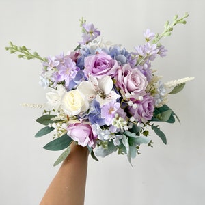 Lilac Rose Wedding Bouquet: Cream White & Light Purple, Boho Bridal Flowers