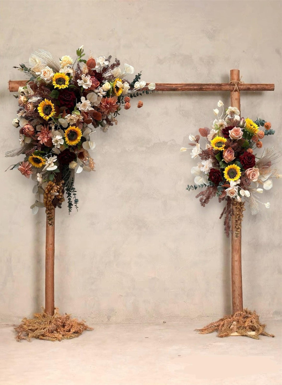 Sunflower Wedding Archway Swag: Rust Rose & Pampas Grass Floral Decor ...
