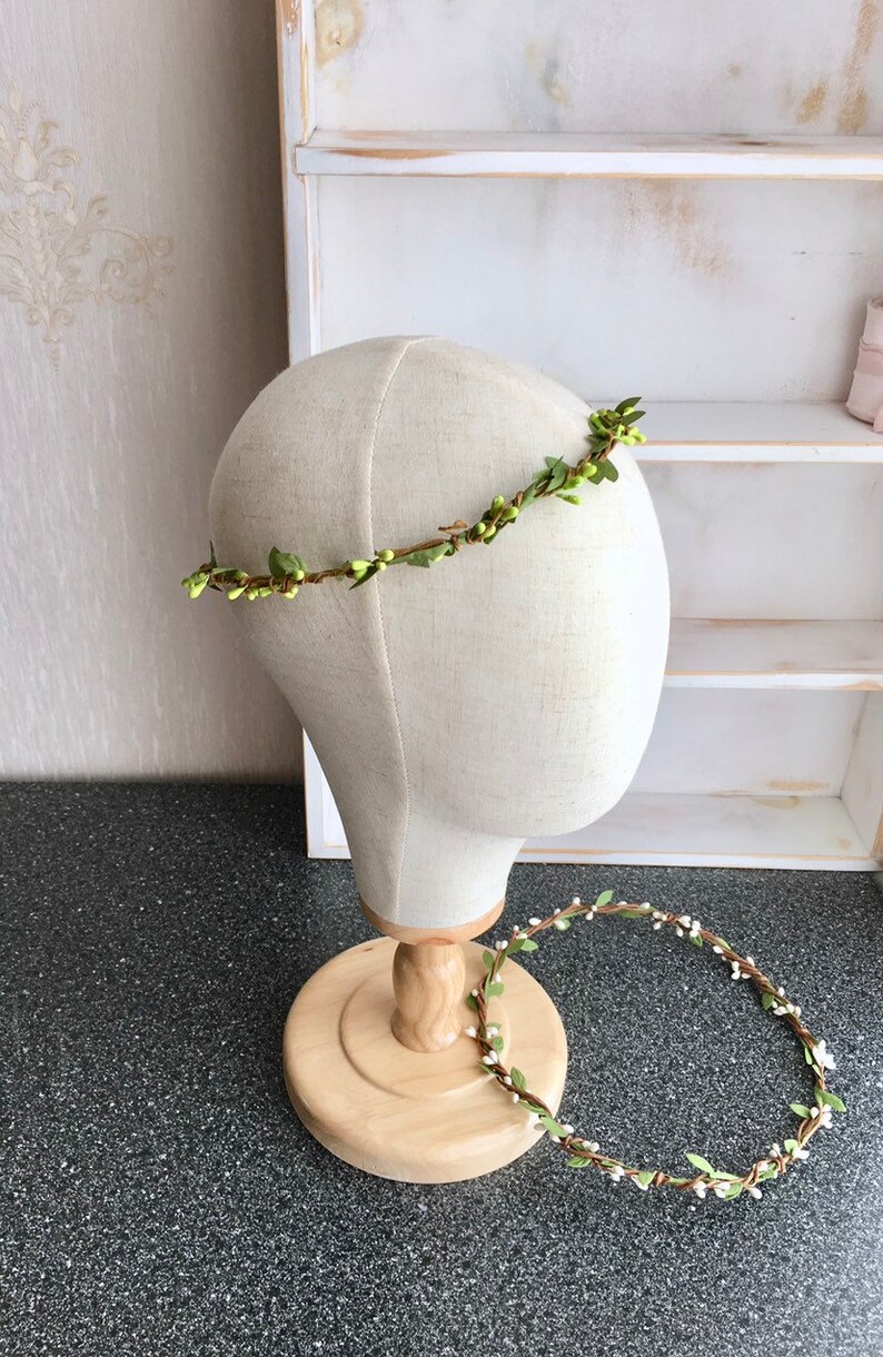 Greenery flower crown whimsical greenery wreath Flower girl crown Greenery halo Boho leaf crownBridal headpiece Bridal hair accessory