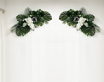 Monstera, Eucalyptus & Orchid Wedding Archway Flower Decor