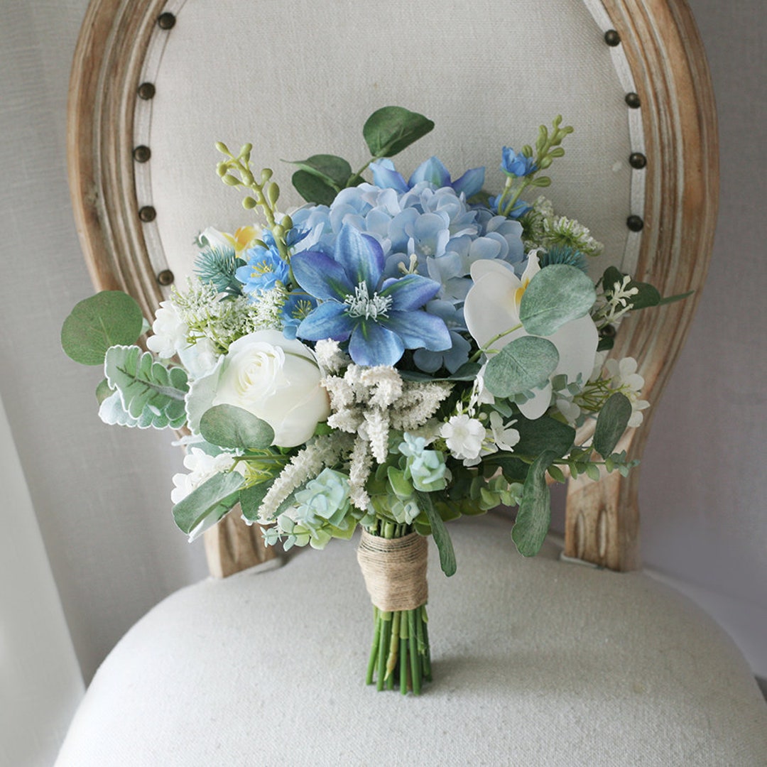 Dusty Blue & Sage Green Bridal Bouquet 12/ Blue and Etsy