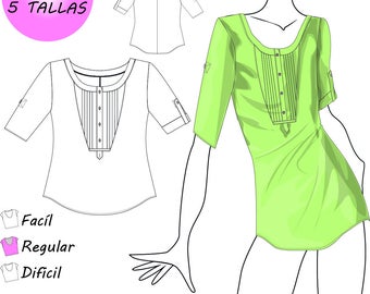 Lady's Blouse Mold, Sizes girl to extra extra large. PDF pattern. sewing guide included