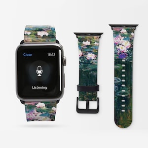 Monet "White and Purple Water Lilies" Apple iWatch Strap 1 2 3 4 5 6 7 8 9 SE. AW-CMO-24