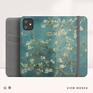 Van Gogh "Almendro floreciente" Funda tipo billetera para iPhone 14 Pro Max iPhone 15 Pro 12 13 Xr Funda tipo billetera iPhone SE Funda con tapa Funda tipo folio. WC-VVG-02