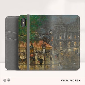 Korovin "Place de l'Opera, Paris" Funda tipo billetera para iPhone 15 Pro Funda tipo billetera para iPhone X iPhone 11+ Funda tipo folio para iPhone y Samsung. Wc-KKO-02